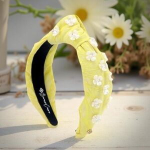 Brianna Cannon Yellow floral headband with pearl flowers New